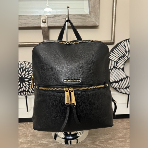 Michael Kors Black Backpack with Gold Accents - Picture 1 of 12